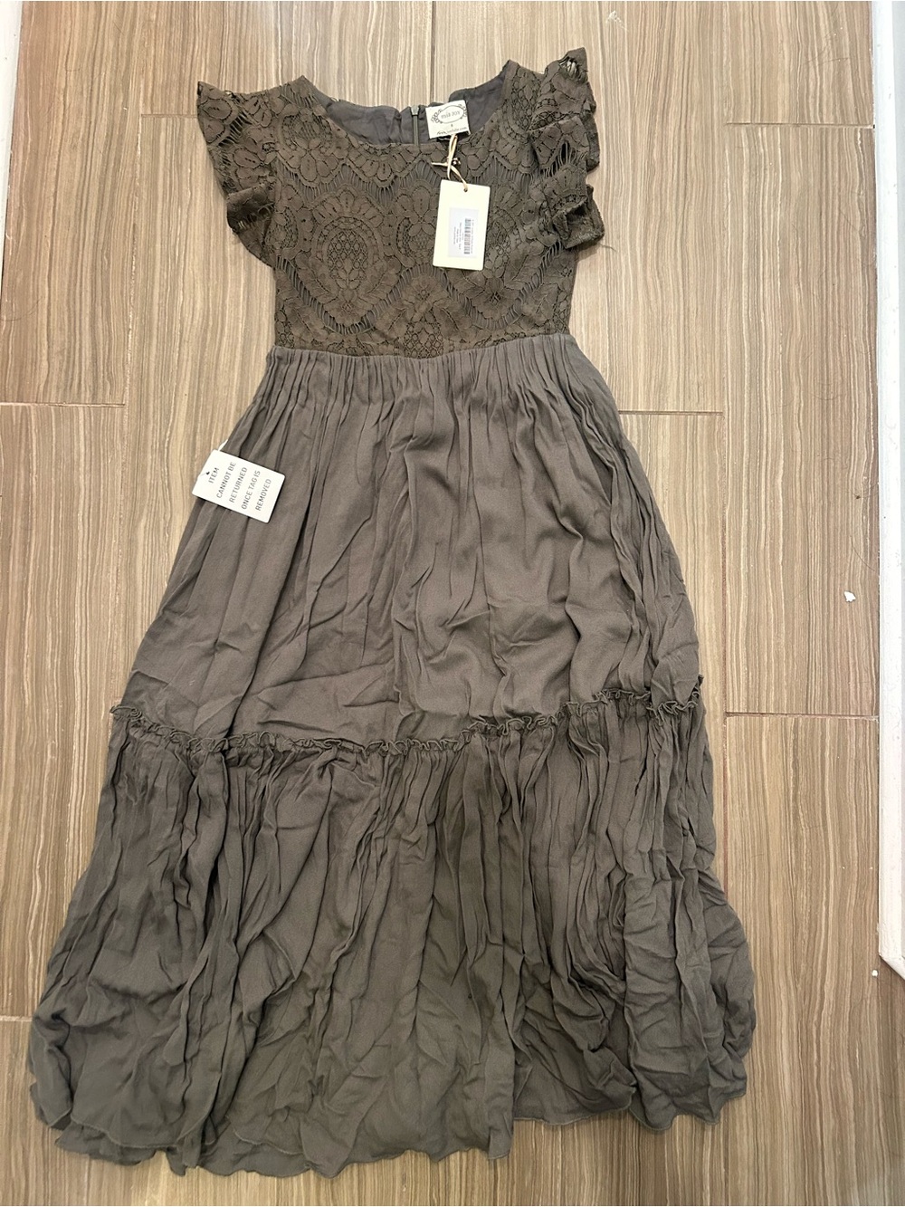 Girls Lace Bodice Tiered Maxi Dress - Gray